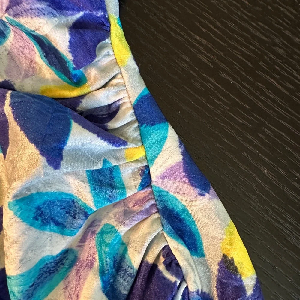 Cole of California Vintage 90s One Piece Swimsuit Blue Floral Nylon Size‎ 14